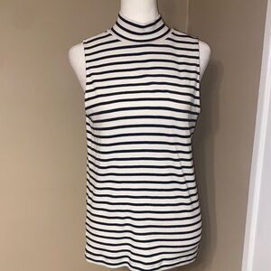 EUC LOFT Black White Stripe Sleeveless Mockneck Ribbed Top LP